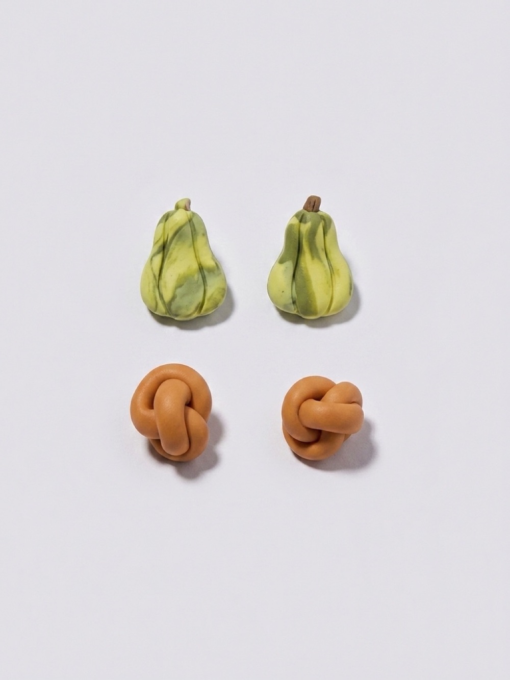 Fall Yellow Knot and Green Gourd Stud Earrings Polymer Clay